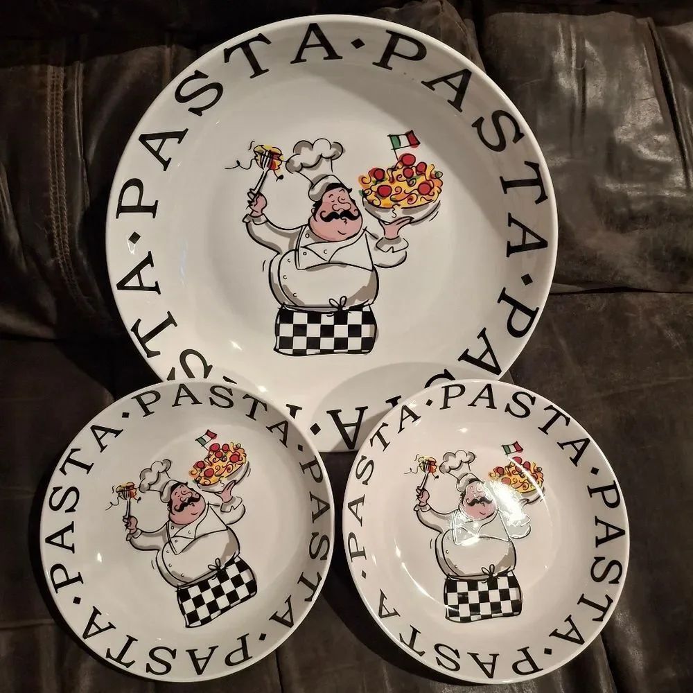 8" Ceramic Chef Pasta Bowls & 12" Ceramic Chef Serving Platter Plate